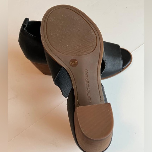 Lucky Brand black saddle leather open-toe heeled “shooties” - Picture 6 of 8